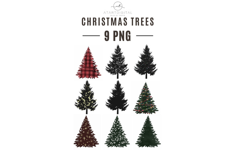 9-christmas-trees-png-clipart-for-christmas-cards-sublimation-png-for