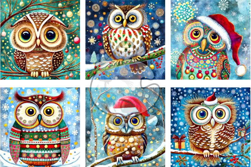 christmas-owls-watercolor-portrait-paintings