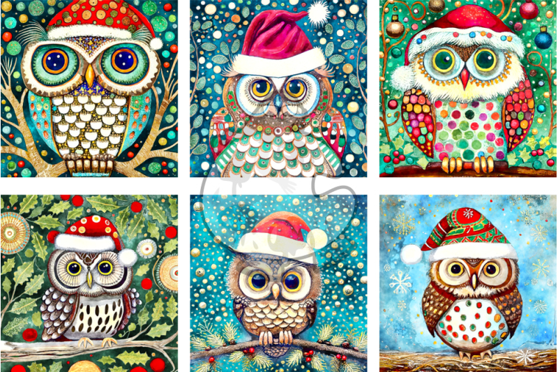 christmas-owls-watercolor-portrait-paintings