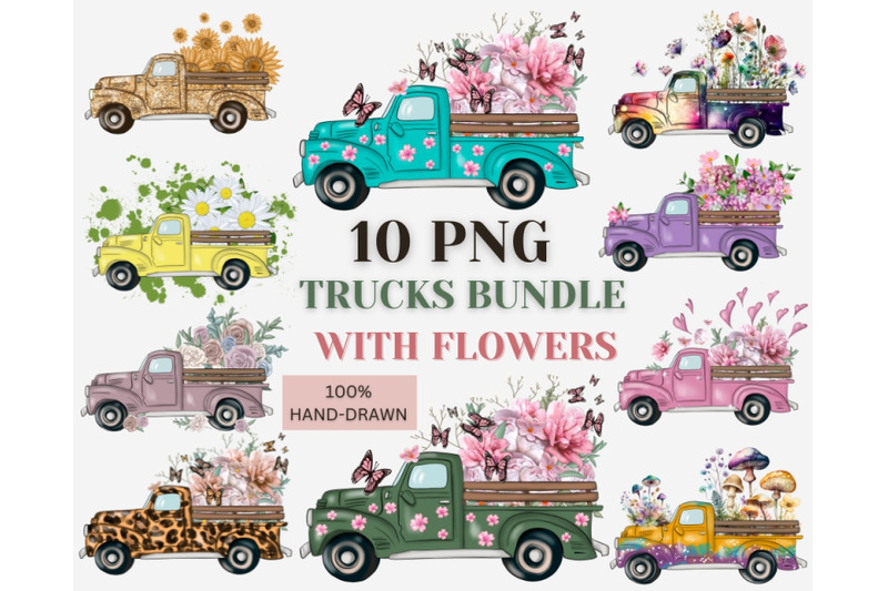 10-png-trucks-bundle-with-flowers-instant-download