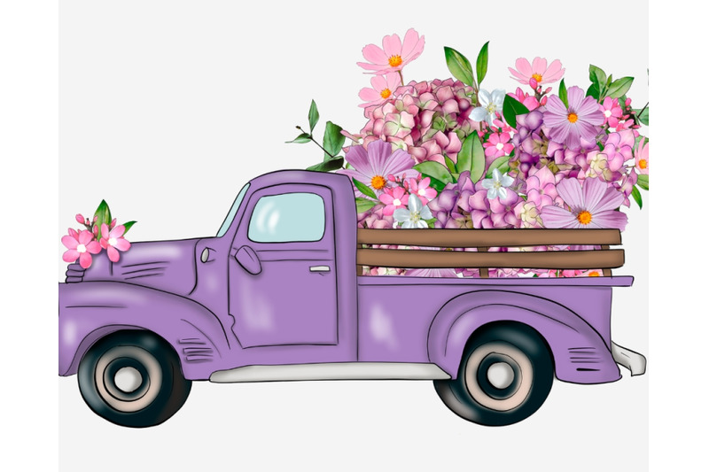 10-png-trucks-bundle-with-flowers-instant-download