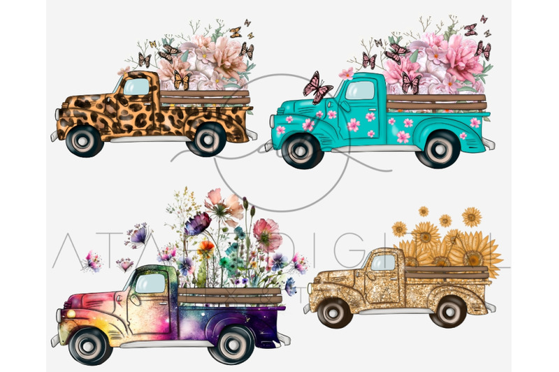 10-png-trucks-bundle-with-flowers-instant-download