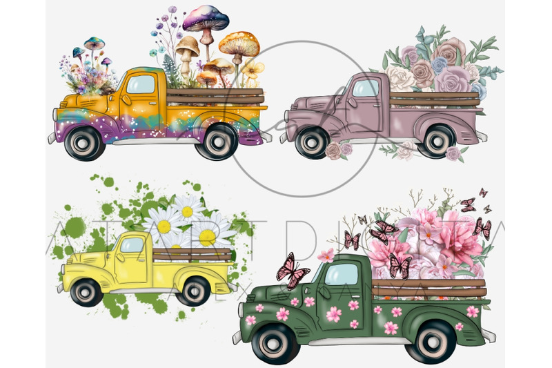 10-png-trucks-bundle-with-flowers-instant-download