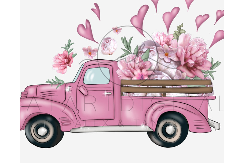 10-png-trucks-bundle-with-flowers-instant-download