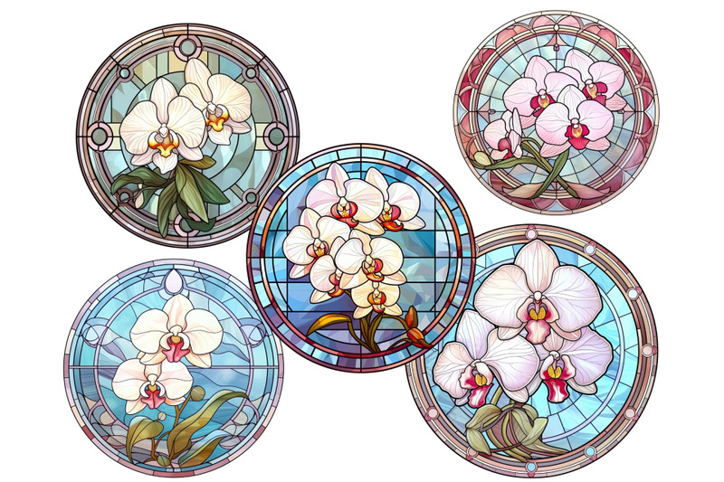 pink-white-orchids-stained-glass-flowers-png-clipart