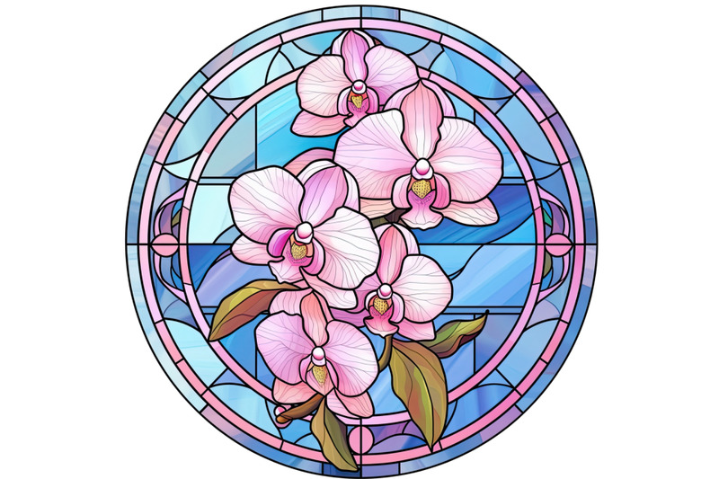 pink-white-orchids-stained-glass-flowers-png-clipart