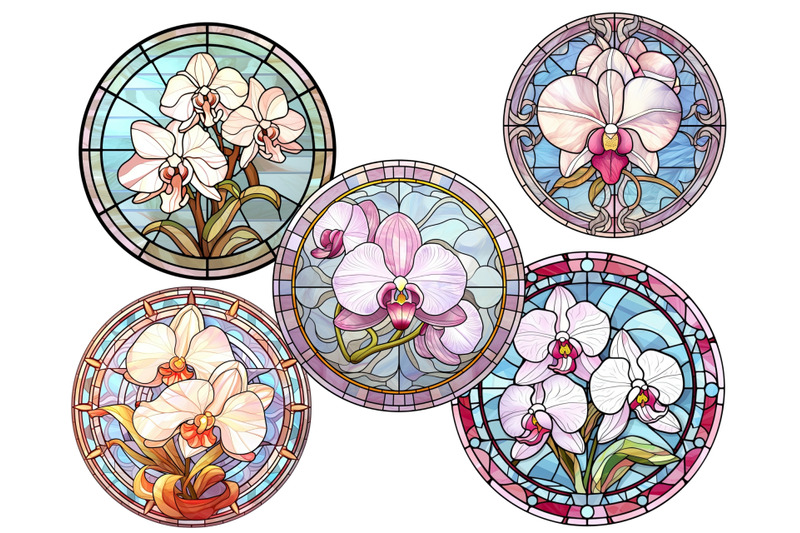 pink-white-orchids-stained-glass-flowers-png-clipart