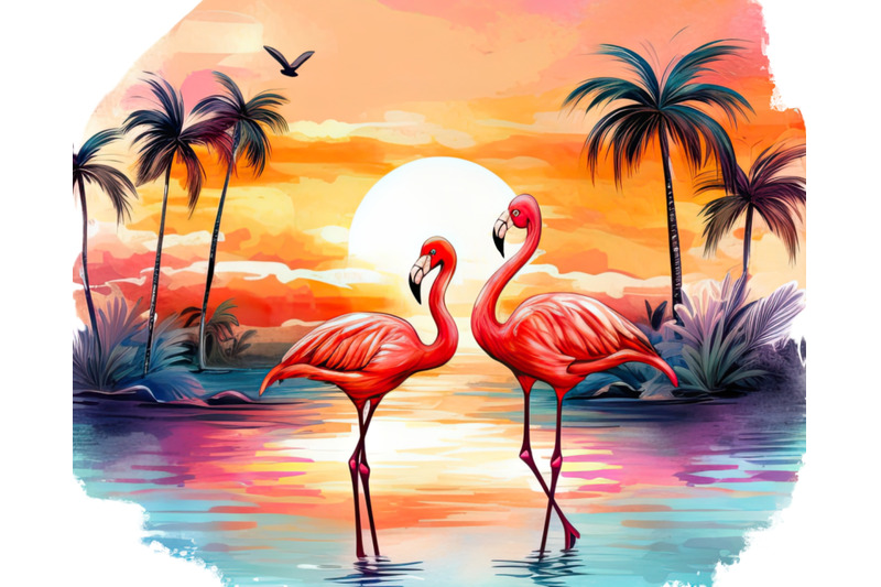 flamingo-beach-sunset-clipart