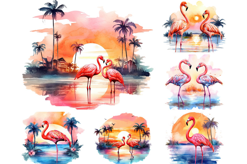 flamingo-beach-sunset-clipart