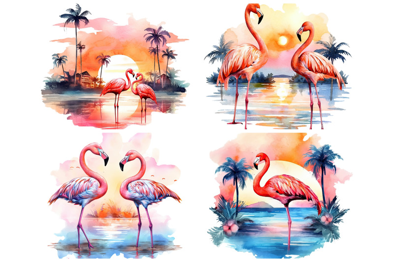 flamingo-beach-sunset-clipart