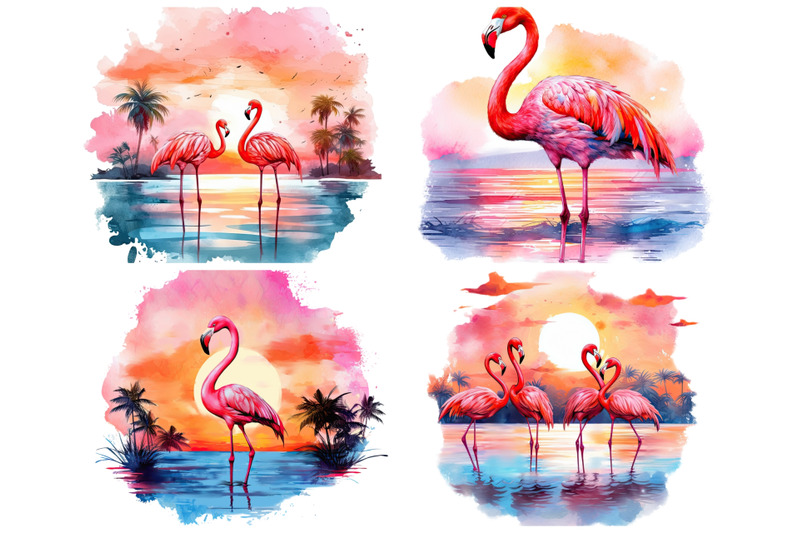 flamingo-beach-sunset-clipart