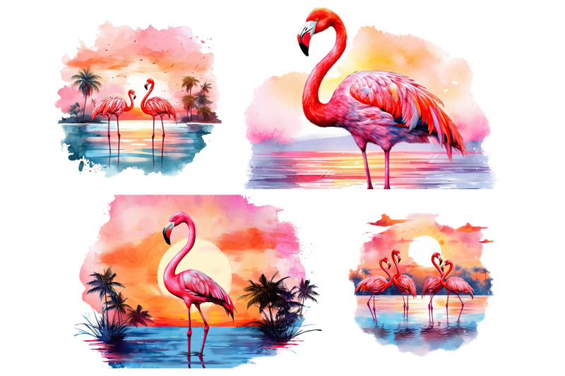 flamingo-beach-sunset-clipart