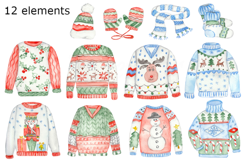 ugly-christmas-sweaters-watercolor-clipart