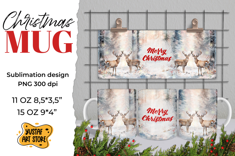 christmas-sublimation-mug-wrap-christmas-deer-in-forest-png