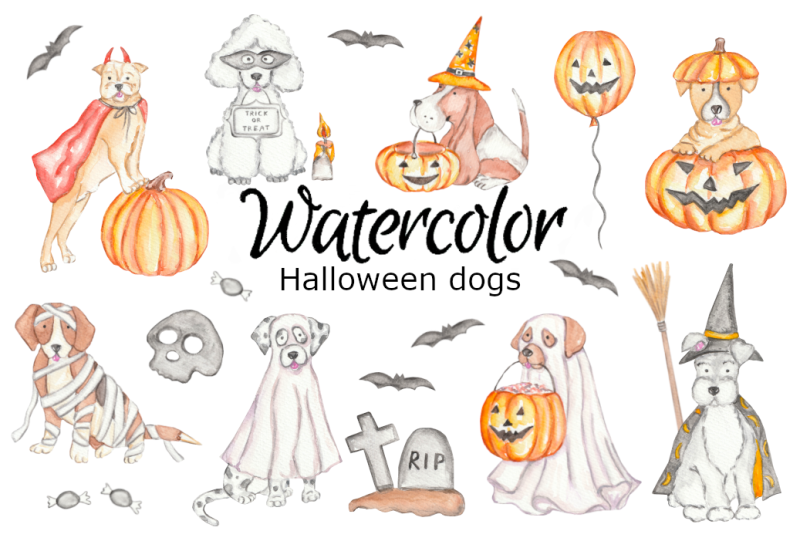 halloween-dogs-watercolor-clipart