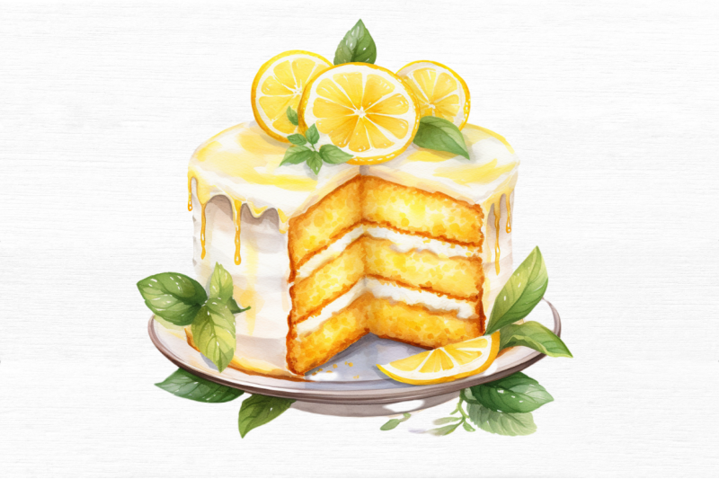 cake-with-lemon-watercolor-clipart