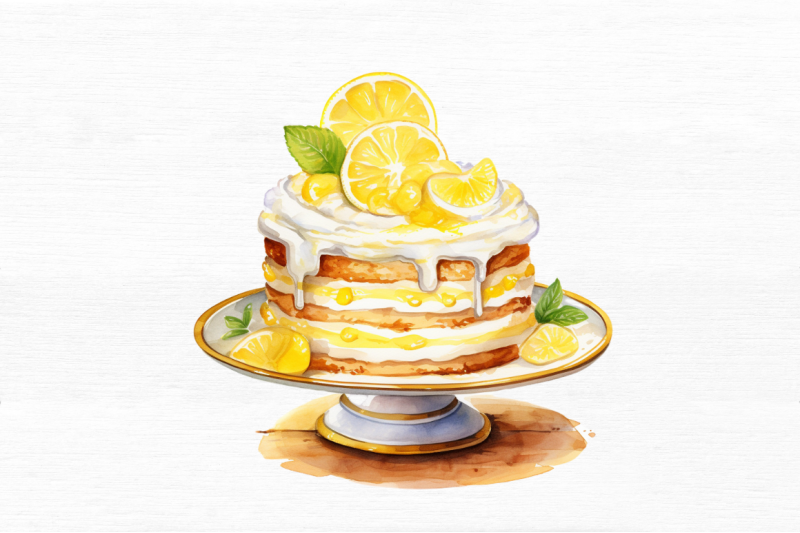 cake-with-lemon-watercolor-clipart