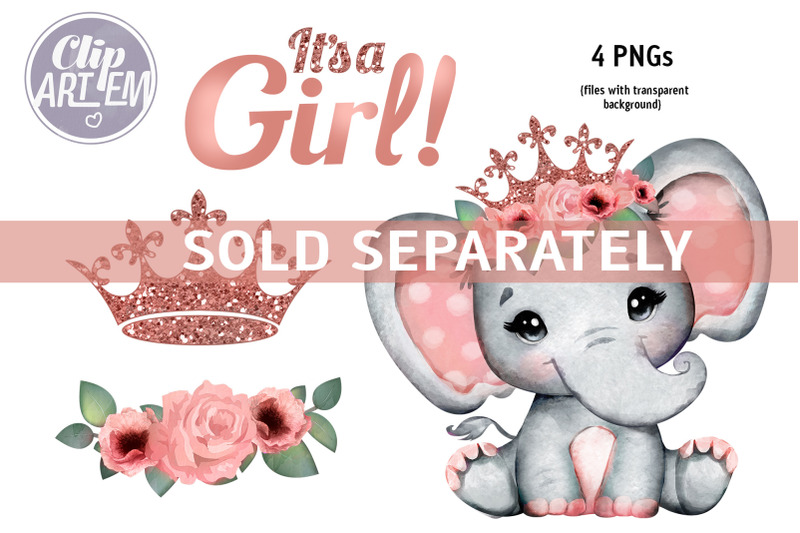 rose-gold-elephant-baby-girl-png-watercolor-clip-art-decor-baby-shower