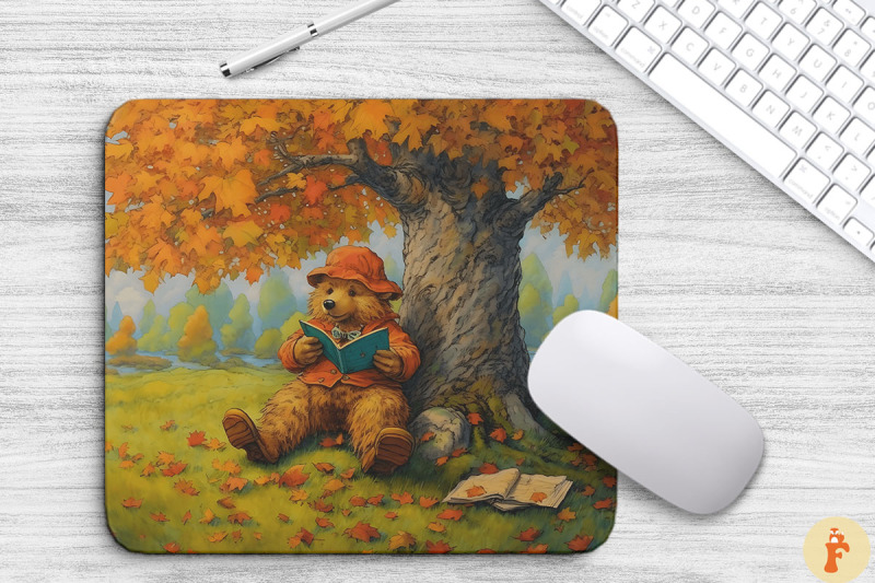 cute-bear-reading-book-under-autumn-tree