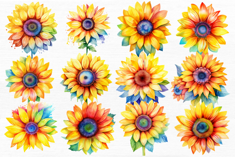 sunflower-rainbow-watercolor-clipart