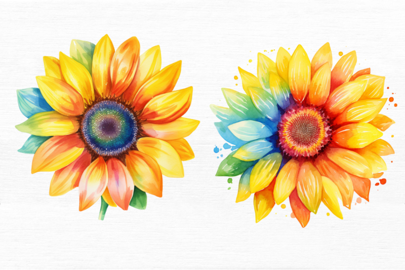 sunflower-rainbow-watercolor-clipart