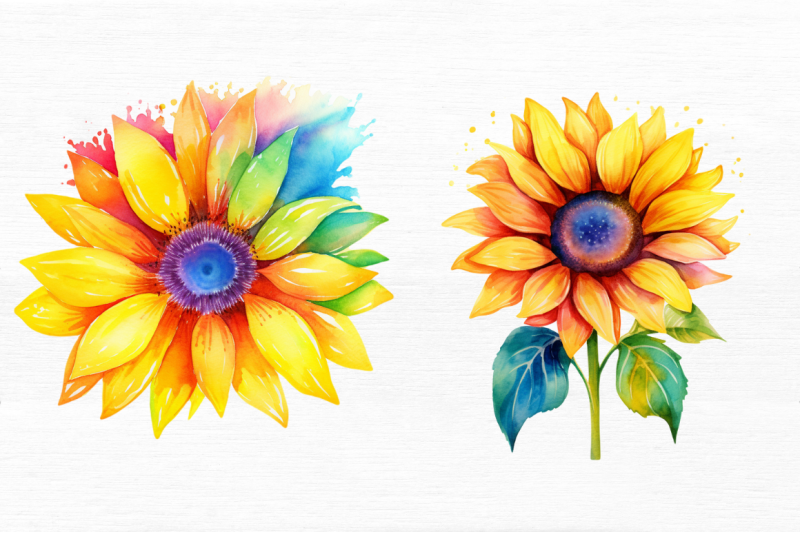 sunflower-rainbow-watercolor-clipart