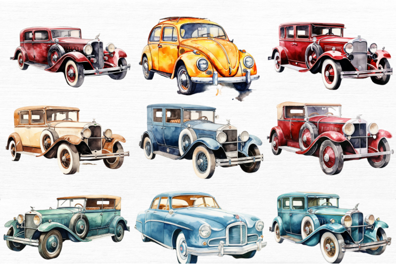 vintage-cars-watercolor-clipart