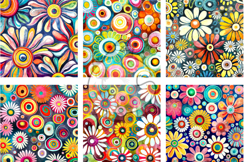 funky-daisies-watercolor-digital-paper-patterns-set-4