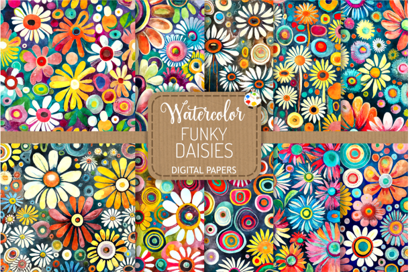 funky-daisies-watercolor-digital-paper-patterns-set-4