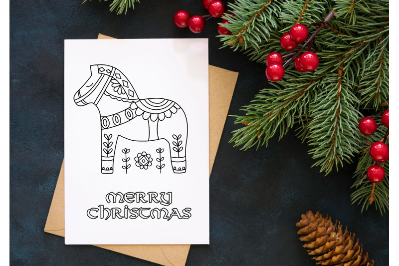 christmas-coloring-card-dala-horse-sweden-art-minimalist-christmas