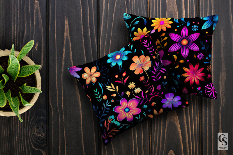 cute-neon-floral-seamless-patterns