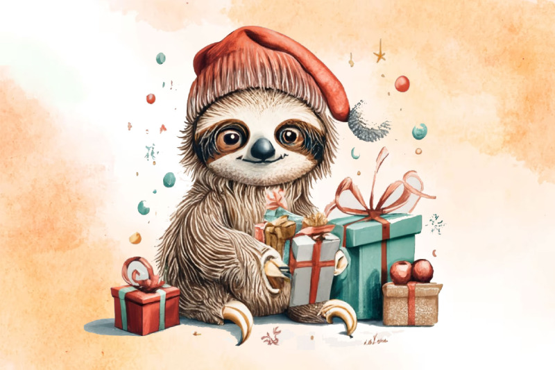 watercolor-christmas-sloth-gifts-clipart