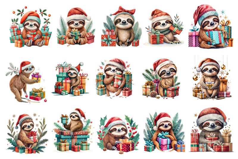 watercolor-christmas-sloth-gifts-clipart