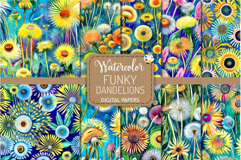 funky-dandelions-set-3-watercolor-digital-paintings