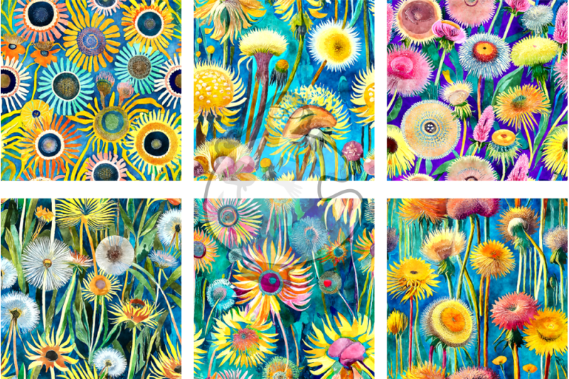 funky-dandelions-set-3-watercolor-digital-paintings