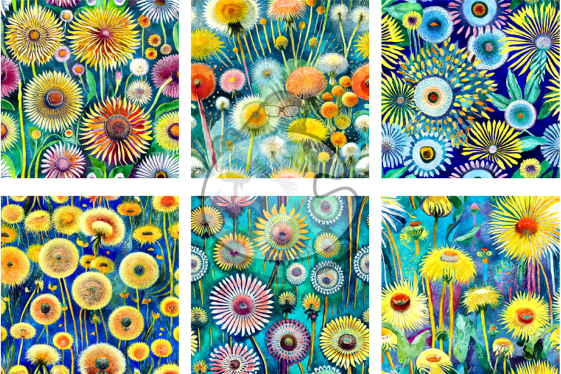 funky-dandelions-set-3-watercolor-digital-paintings