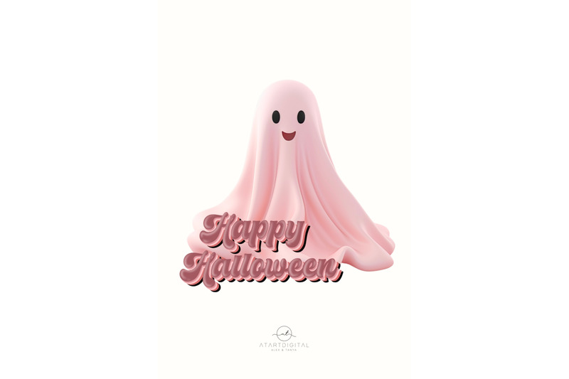 retro-pink-halloween-ghost-art