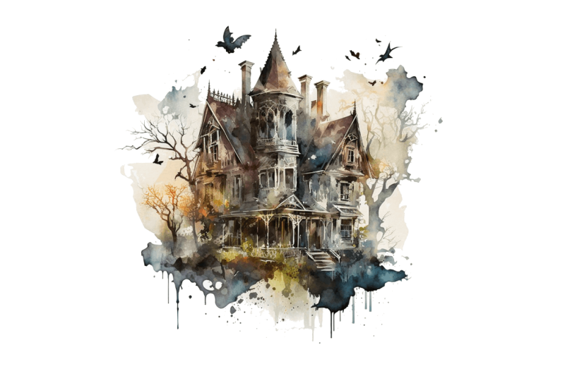 watercolor-gothic-house-clipart-bundle