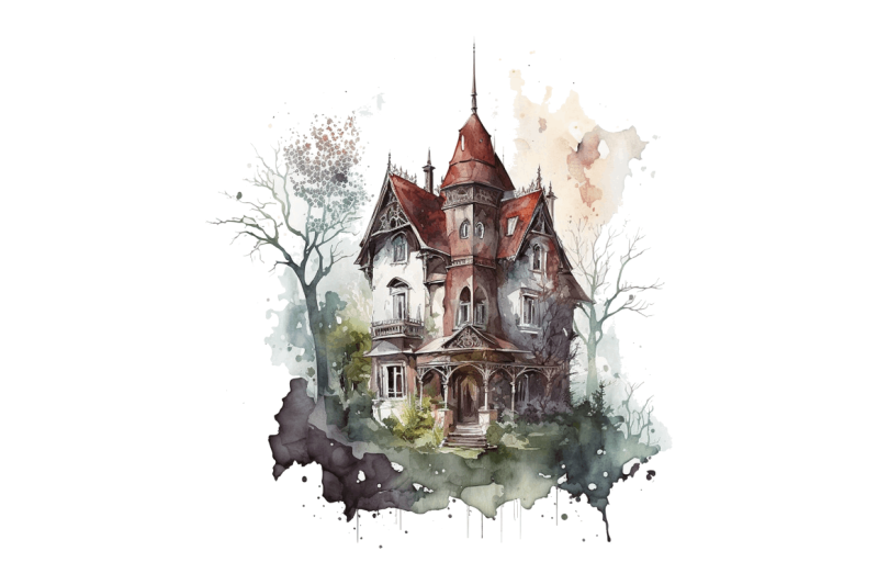 watercolor-gothic-house-clipart-bundle