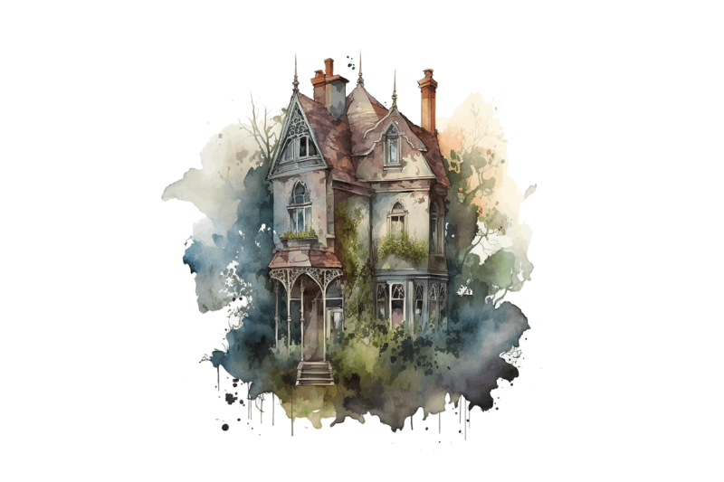 watercolor-gothic-house-clipart-bundle