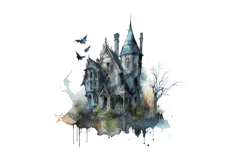 watercolor-gothic-house-clipart-bundle