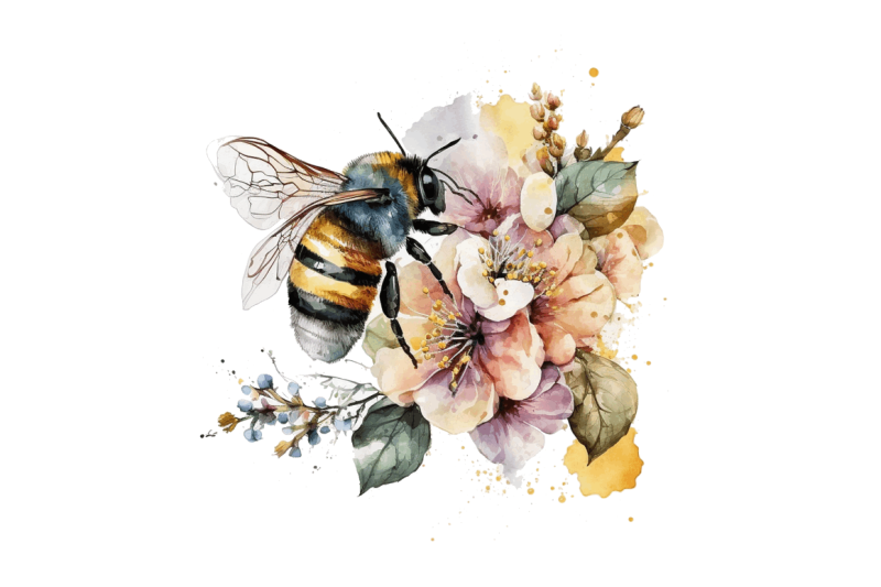 watercolor-bee-flowers-bundle