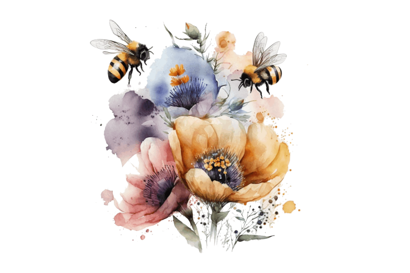 watercolor-bee-flowers-bundle