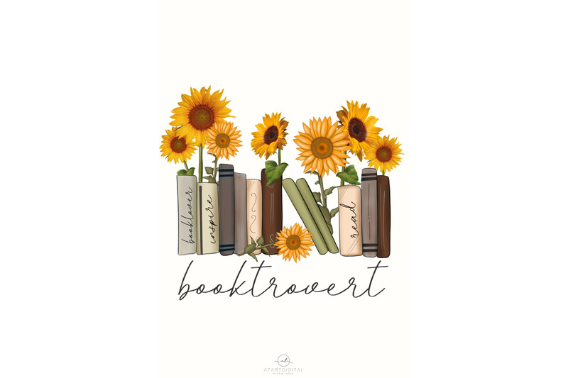 booktrovert-with-sunflowers-png-instant-download