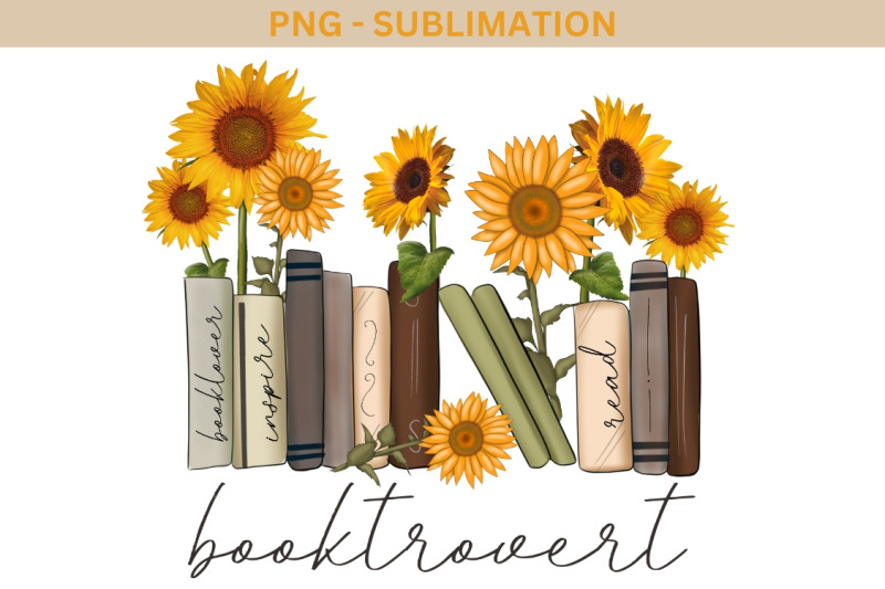 booktrovert-with-sunflowers-png-instant-download