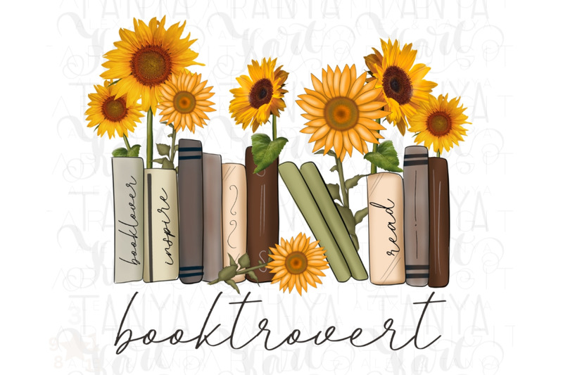 booktrovert-with-sunflowers-png-instant-download