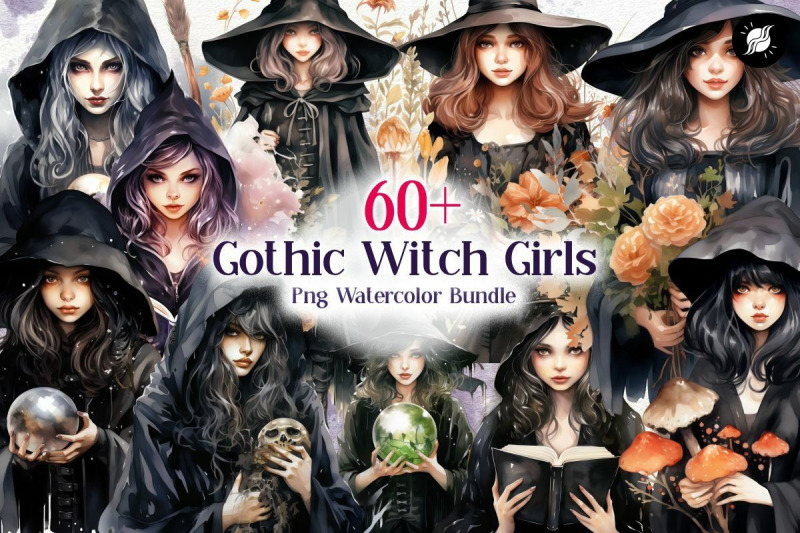 halloween-gothic-witch-girls-png-watercolor-clipart-bundle