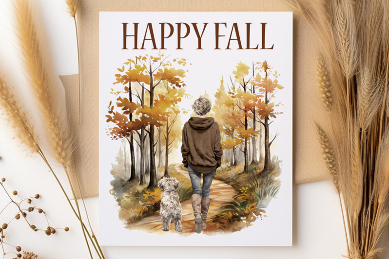 fall-leaves-clipart-autumn-forest-path-girl-with-dog-png