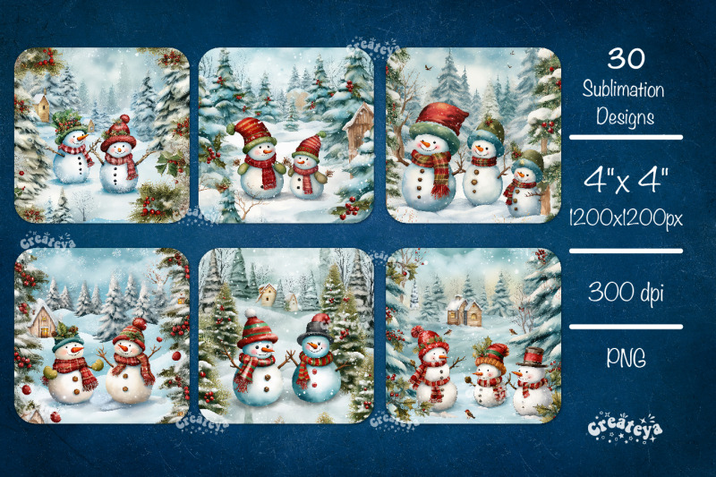 christmas-coaster-sublimation-bundle-square-coaster-design-snowman-3d