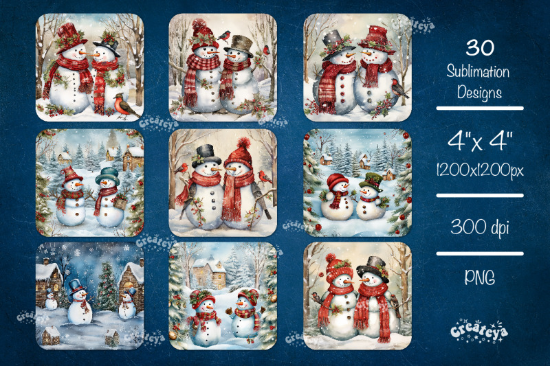 christmas-coaster-sublimation-bundle-square-coaster-design-snowman-3d